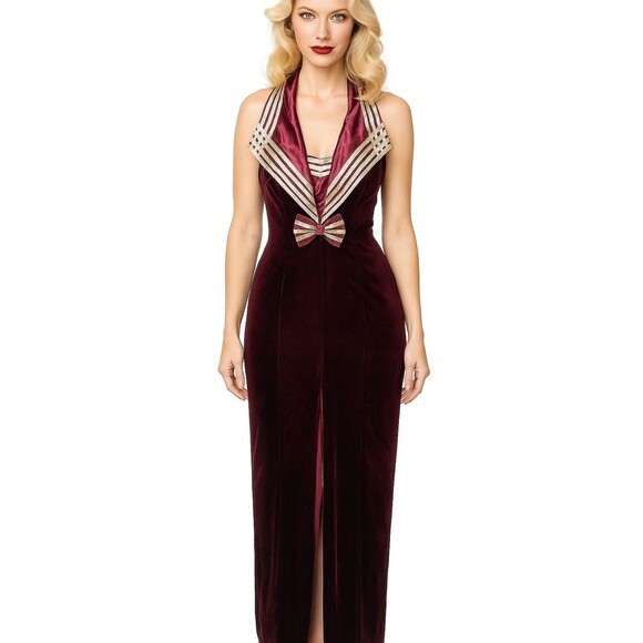 Joara Mode Velvet Dress Women Size Small Vintage Halter Sailercore Bow Maxi - Picture 1 of 13